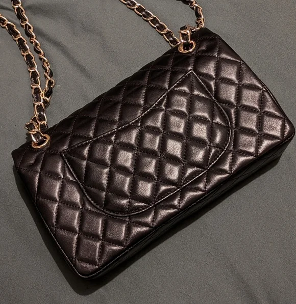 Black Quilted Leather Double Flap Bag - Picture 6 of 12